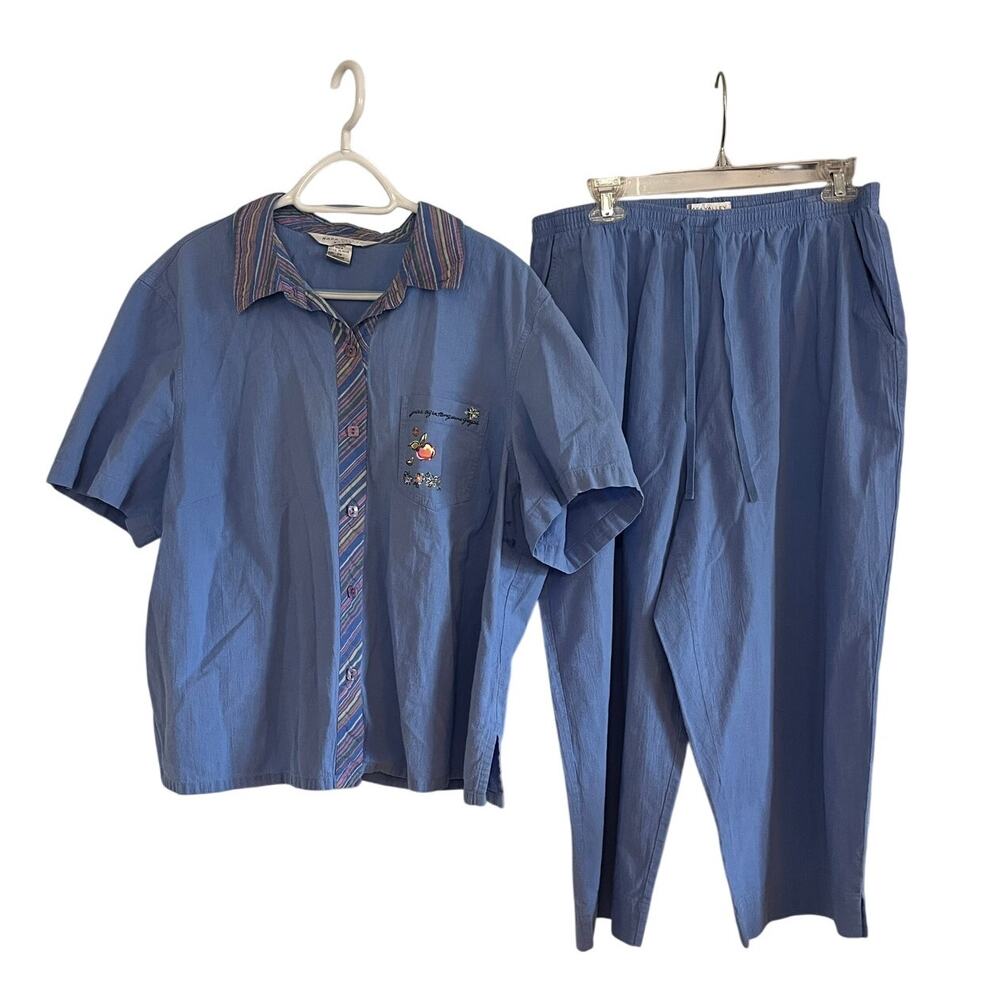 Napa Valley 2-Piece Set Shirt (2X) and Pants (18) 100% Cotton Casual Lounge Set